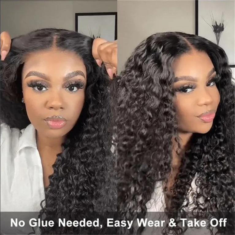 No Glue Deep Wave Wig - 4x4 HD Lace - Pre-Plucked Human Hair - 200% Density